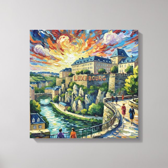 Luxembourg City Fortress Panoramic Stretched Canva Leinwanddruck (Vorderseite)