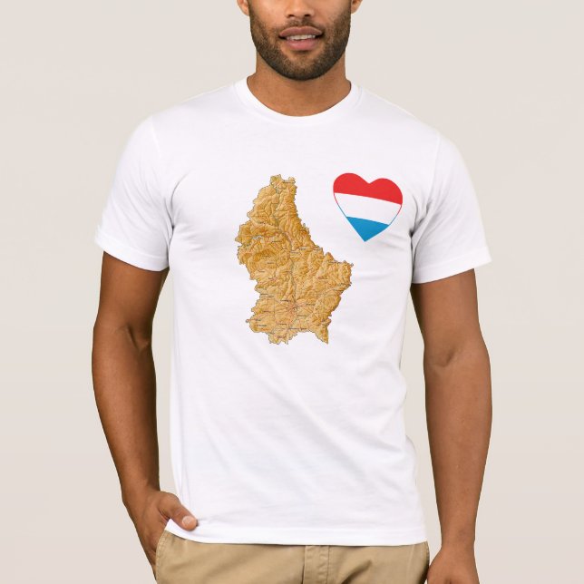 Luxembourg Coeur Drapeau et carte T-shirt (Devant)