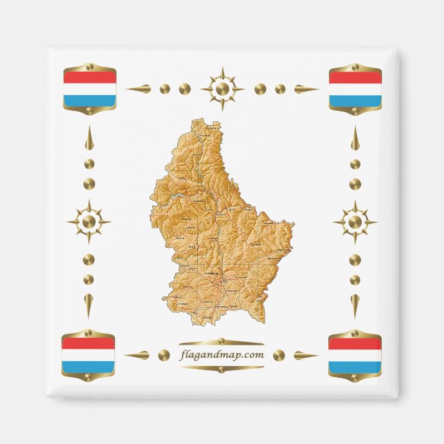 Luxembourg Map + Flags Magnet (Devant)