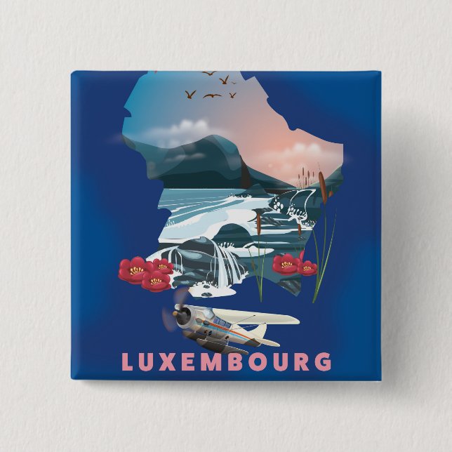 Luxembourg Map illustriertes Reiseplakat. Button (Vorderseite)