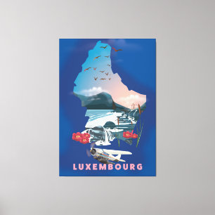Luxembourg Map illustriertes Reiseplakat. Leinwanddruck