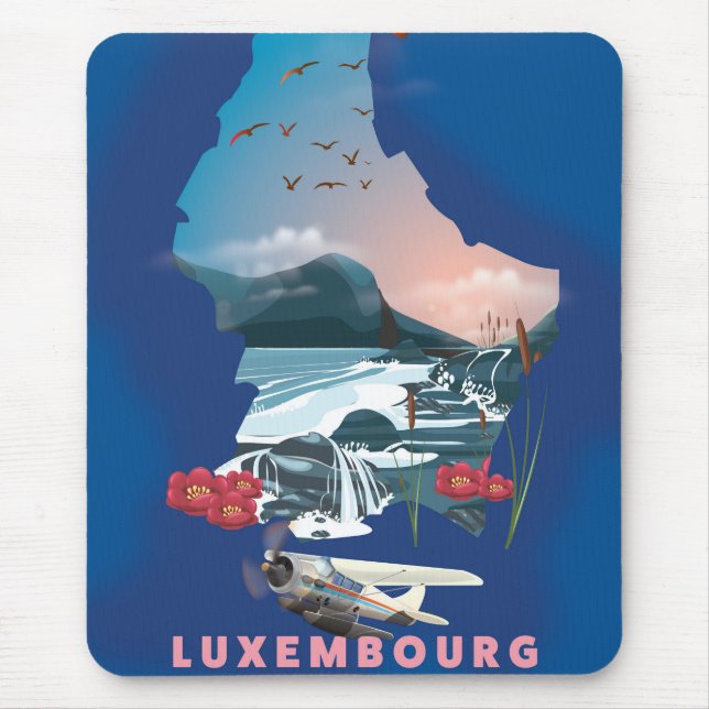 Luxembourg Map illustriertes Reiseplakat. Mousepad (Vorne)