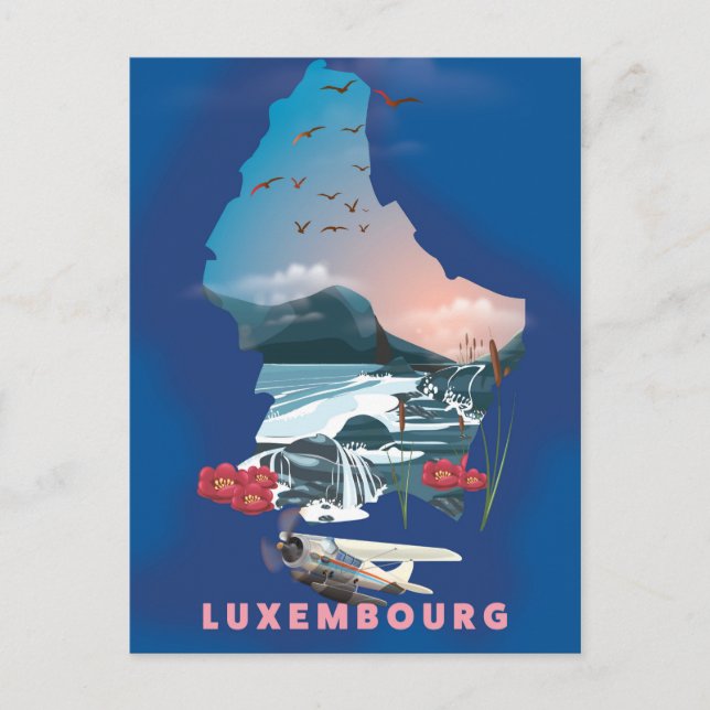 Luxembourg Map illustriertes Reiseplakat. Postkarte (Vorderseite)
