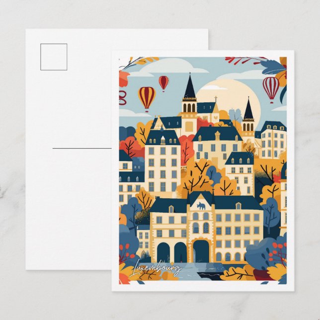 Luxemburg Art Vintage Travel Illustration Postkarte (Vorne/Hinten)