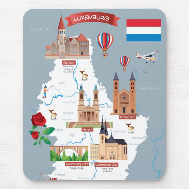 Luxemburg-Cartoon-Karte Mousepad (Vorne)