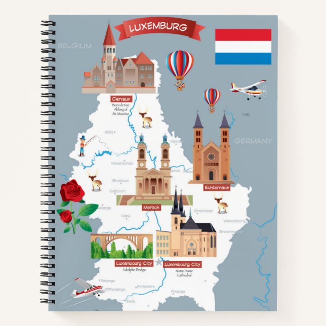 Luxemburg Cartoon Map Notizbuch (Vorderseite)