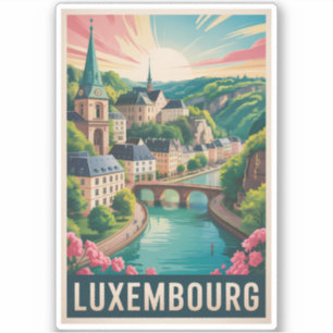 Luxemburg Landschaft Illustration Reise Kunst Retr Aufkleber