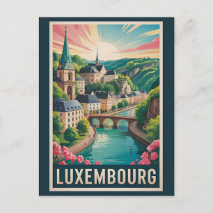 Luxemburg Landschaft Illustration Reise Kunst Retr Postkarte