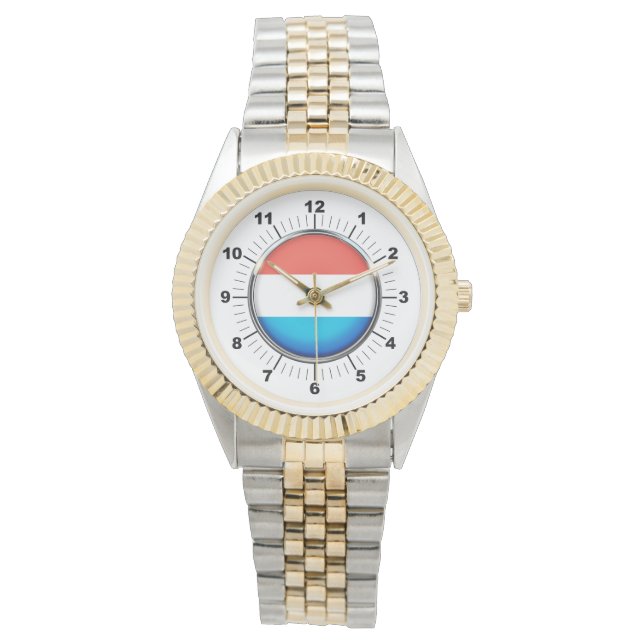 Luxemburger Flagge - Zwei-Tone-Armbanduhr Armbanduhr (Vorderseite)