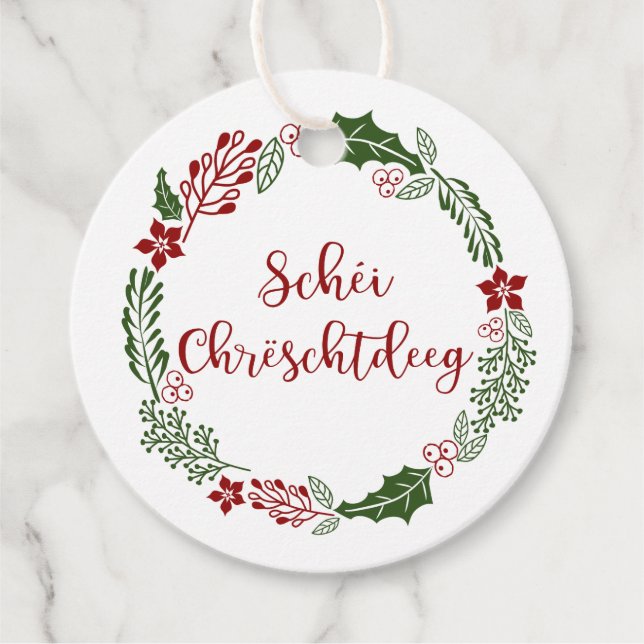 Luxemburgisch frohe Weihnachten, Custom Geschenkanhänger (Vorderseite)