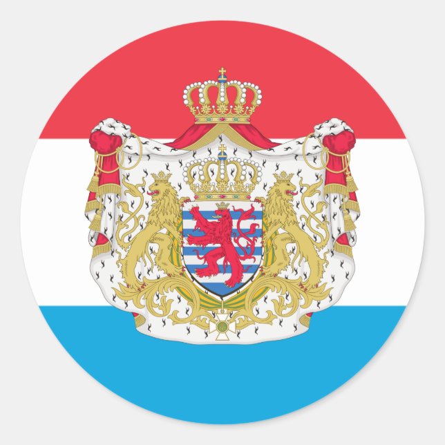 luxemburgische Flagge & Wappen, Luxemburg Runder Aufkleber (Vorderseite)