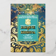 LuxGlitter Blue Gold Hindu Ganesha Indian Wedding