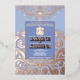LuxGlitter Blue PinkGold Ganesha Hindu Wedding Folieneinladung