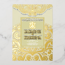LuxGlitter Ivory Gold Ganesha Hindu Wedding Folieneinladung
