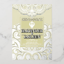 LuxGlitter Ivory Silver Sikh Anand Karaj Wedding Folieneinladung
