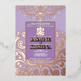 LuxGlitter Lavender PinkGold Ganesha Hindu Wedding Folieneinladung