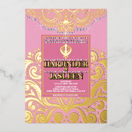 LuxGlitter Pink Gold Sikh Anand Karaj Wedding Folieneinladung