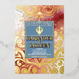 LuxGlitter Pink & Gold Sikh Anand Karaj Wedding Folieneinladung