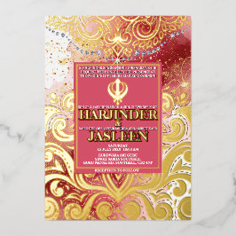 LuxGlitter Pink & Gold Sikh Anand Karaj Wedding Folieneinladung