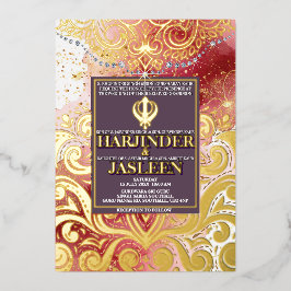 LuxGlitter Pink & Gold Sikh Anand Karaj Wedding Folieneinladung