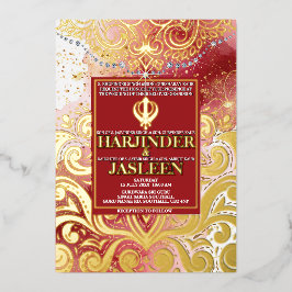 LuxGlitter Pink & Gold Sikh Anand Karaj Wedding Folieneinladung