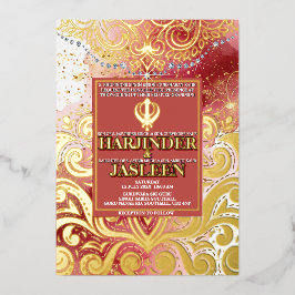 LuxGlitter Pink & Gold Sikh Anand Karaj Wedding Folieneinladung
