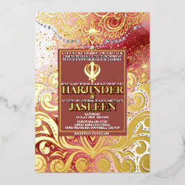 LuxGlitter Pink & Gold Sikh Anand Karaj Wedding Folieneinladung