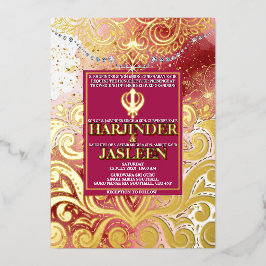 LuxGlitter Pink & Gold Sikh Anand Karaj Wedding Folieneinladung
