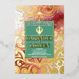 LuxGlitter Pink & Gold Sikh Anand Karaj Wedding Folieneinladung