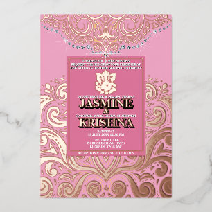 LuxGlitter Pink PinkGold Ganesha Hindu Wedding Folieneinladung