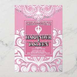 LuxGlitter Pink Silver Sikh Anand Karaj Wedding Folieneinladung