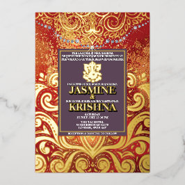 LuxGlitter Red Gold Hindu Ganesha Indianer Folieneinladung
