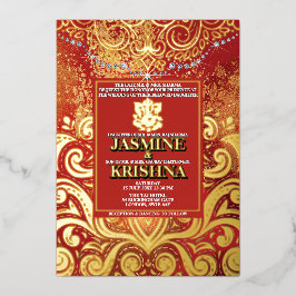 LuxGlitter Red Gold Hindu Ganesha Indianer Folieneinladung