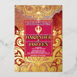 LuxGlitter Red Sikh Anand Karaj Indian Wedding Folieneinladung