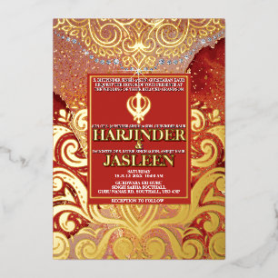 LuxGlitter Red Sikh Anand Karaj Indian Wedding Folieneinladung