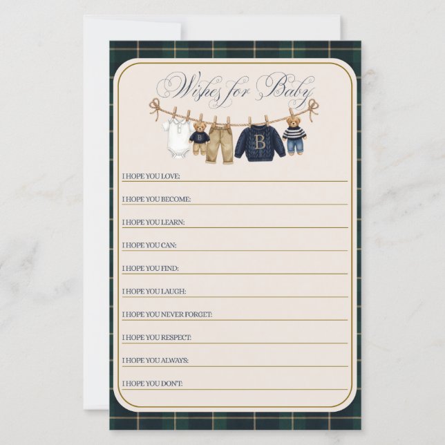 Luxsary Teddy Bear Plaid Baby Shower Game (Vorderseite)