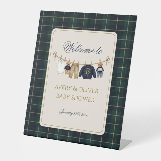 Luxsary Teddy Bear Plaid Baby Shower  Sockelschild (Vorderseite)