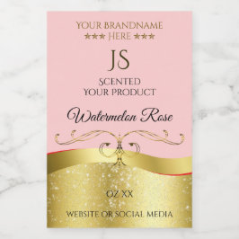 Luxueux Décor Wavy Gold Étiquette Monogramme rouge