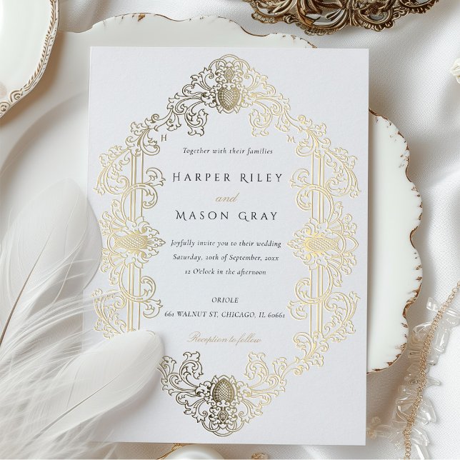 Luxueux Faire-part de mariage baroque Gold Foil (Créateur téléchargé)
