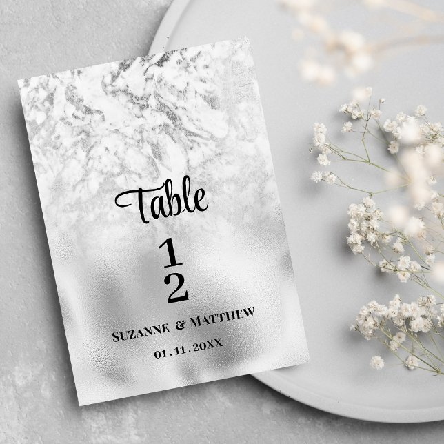 Luxueux gris blanc marbre argenté Numéro de table (Luxurious gray white silver marble Table Numbers)