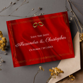 Luxueux mariage en soie rouge et or, carte "Save t