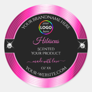 Luxueux noir brillant rose avec logo Étiquette pro
