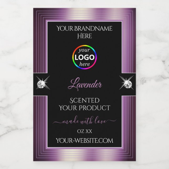 Luxueux noir brillant violet avec logo Étiquette p (Étiquettes simples)