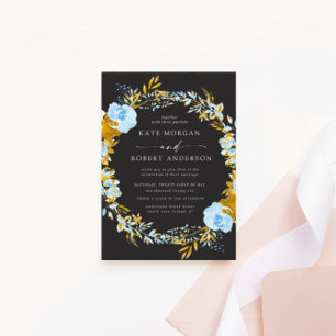 luxueux or turquoise faire-part de mariage florale