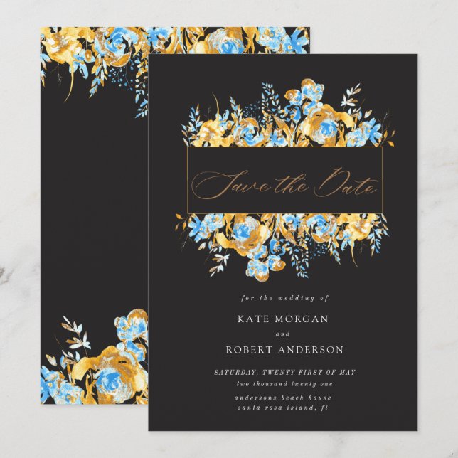 luxueux or turquoise floral enregistrer la carte d (Devant / Derrière)