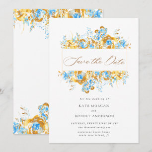 luxueux or turquoise floral enregistrer la carte d