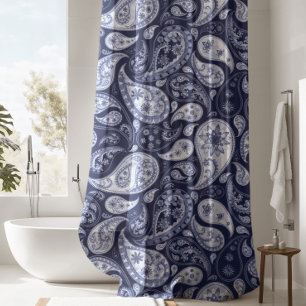 Luxueux rideau de douche Blue Paisley