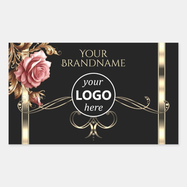Luxueux Rose or rose noir Logo Étiquette (Devant)