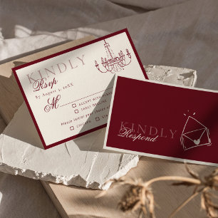Luxueux RSVP de mariage dessiné à la main Rouge fo