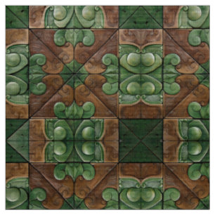 Luxueux Tissu vert et Brown carrelage orange